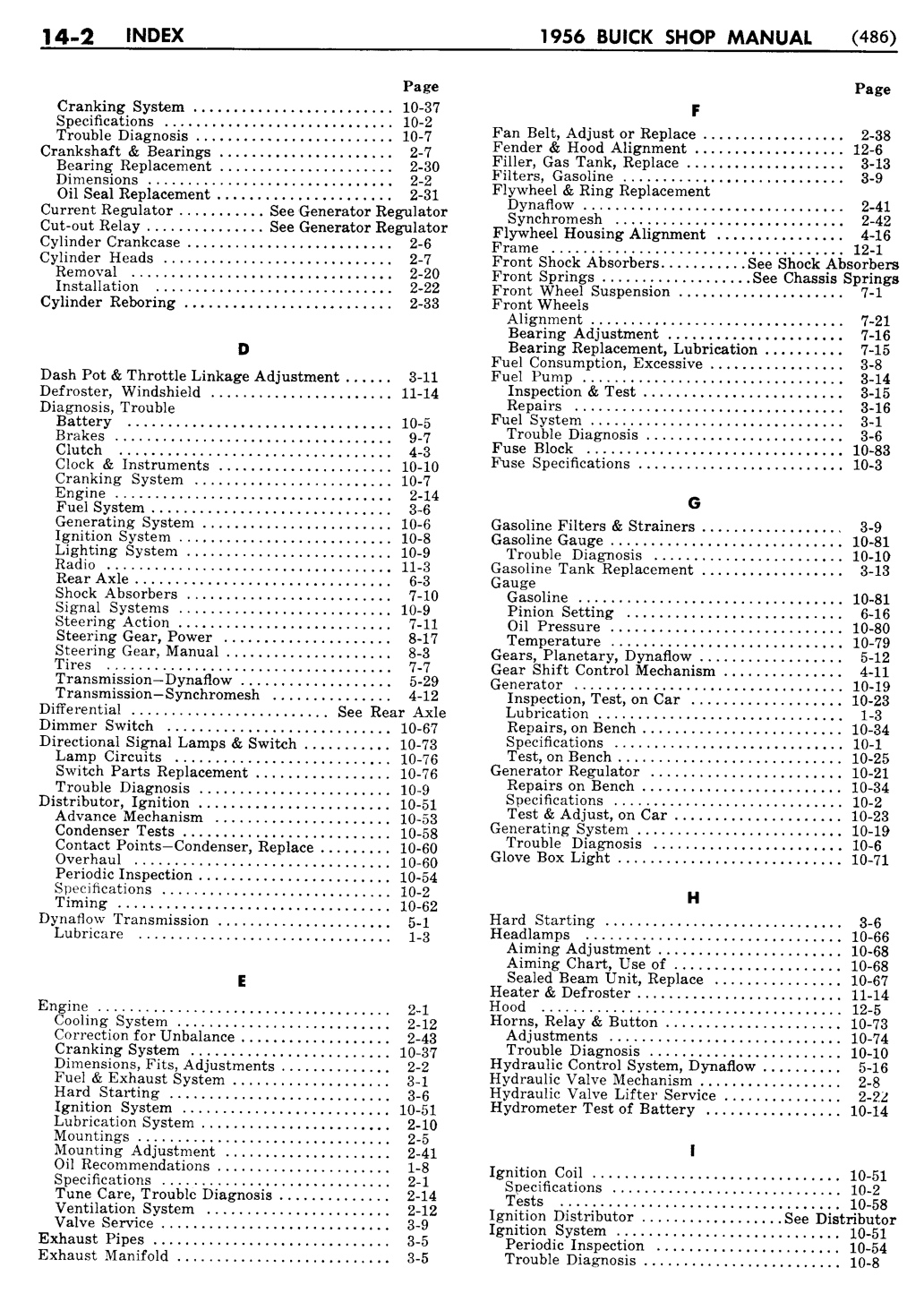 1956 Buick Shop Manual - Index Page 2 Of 4